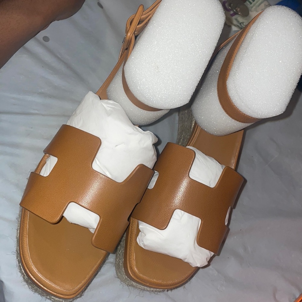 Womens Hermes leather wedge heels